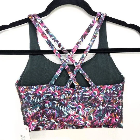 Lululemon Energy Longline Bra Medium Support Size 2 Floral Electric Strappy Back - Picture 4 of 15